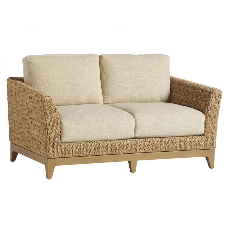 Transitional Flared Wicker Love Seat with Metal Accents