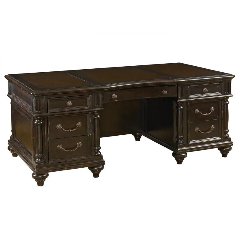 Traditional Black-Brown Executive Desk with 7 Drawers and Filing Cabinet