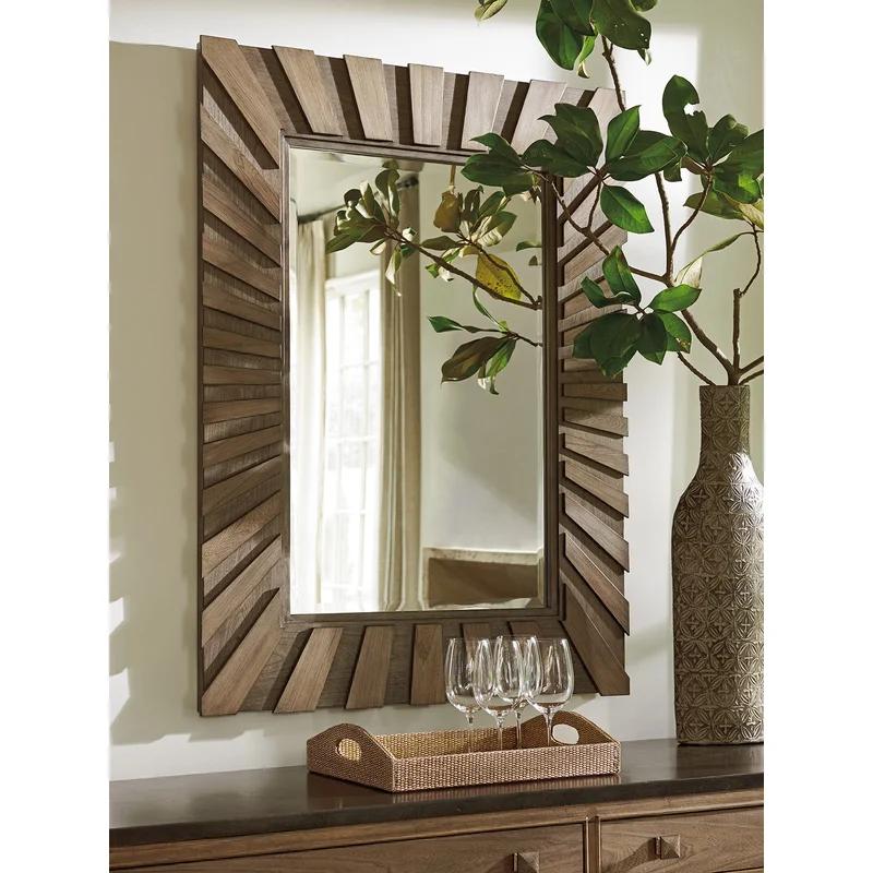 Transitional Hattaras Gray Driftwood Sunburst Rectangular Mirror