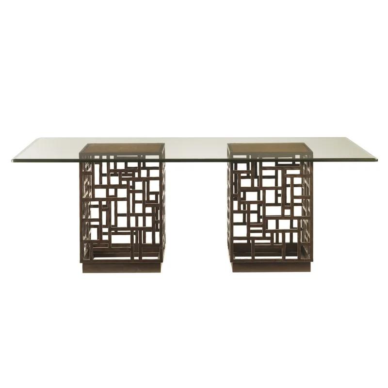 Transitional South Sea 84"x48" Brown Wood & Glass Dining Table