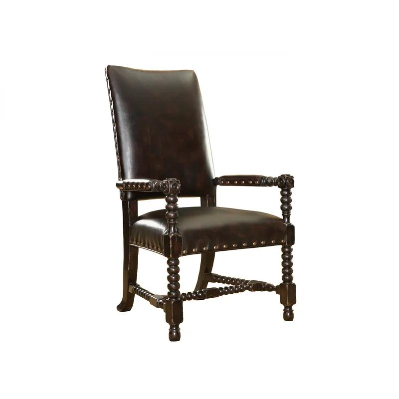 Traditional Tamarind Leather-Wrapped Arm Chair with Nailhead Trim