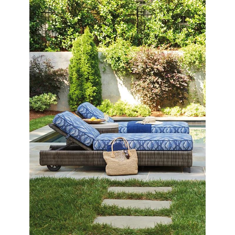 Transitional Blue/Gray Cushioned Outdoor Chaise Lounger 28"x82"