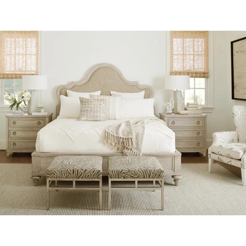 Seadrift Transitional Beige Upholstered California King Bed with Bun Feet