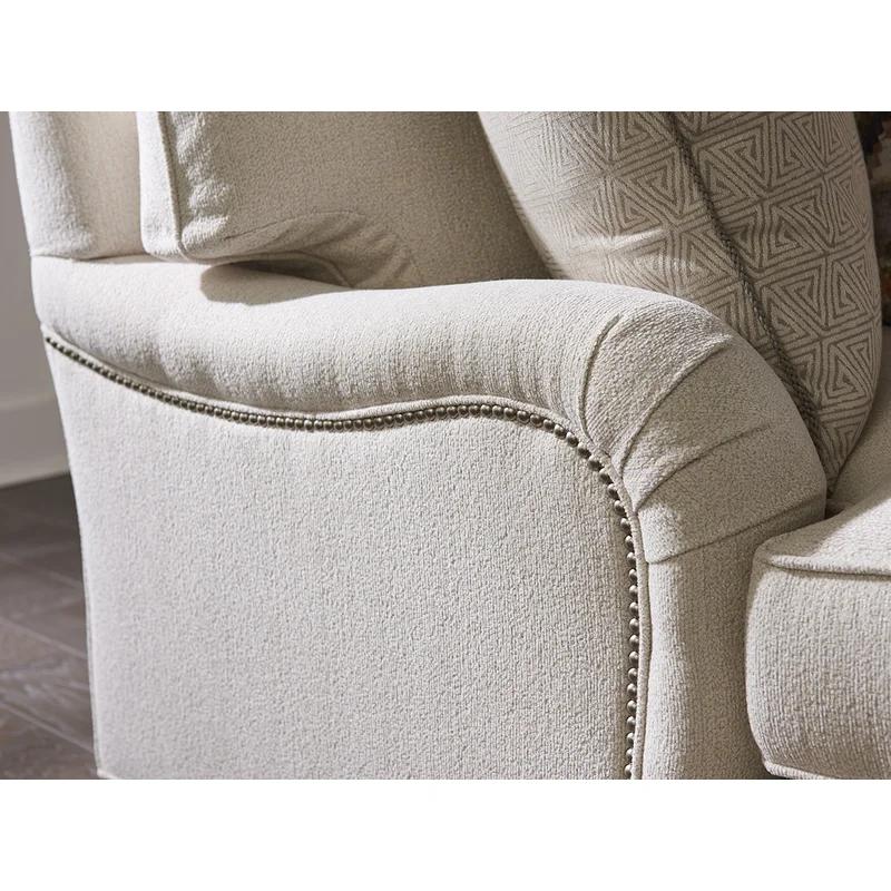 Cream Transitional Pillow Back Sofa with Nailhead Trim 95"