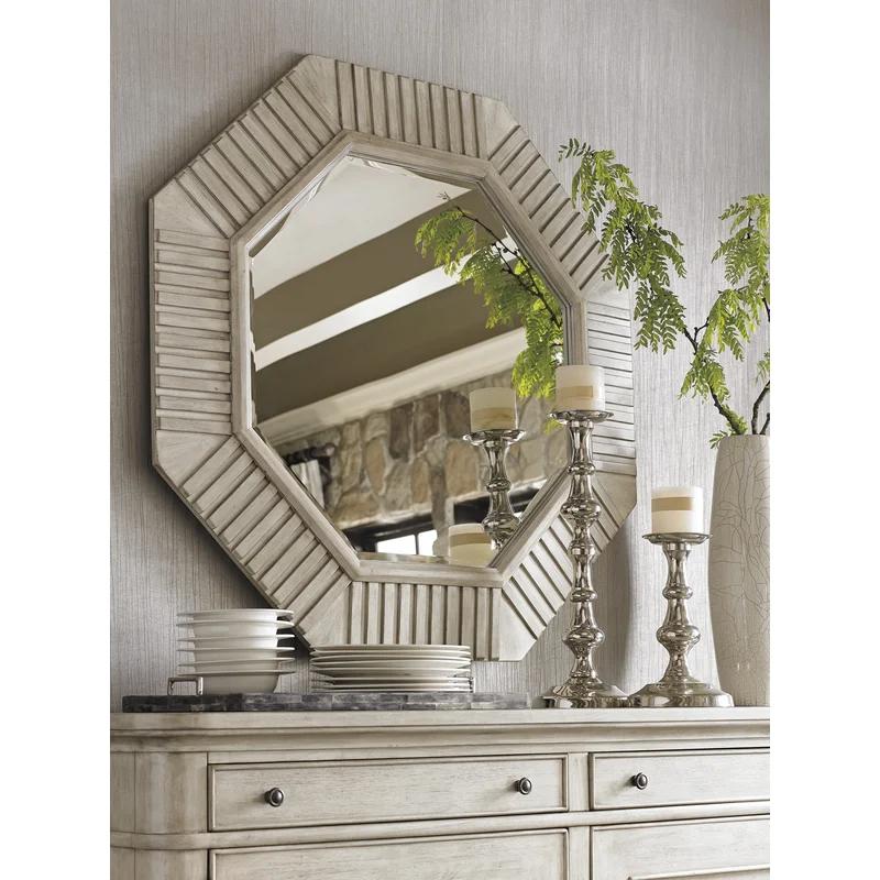 Transitional Cream Beveled 48" Wooden Dresser Mirror