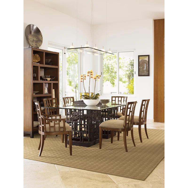 Transitional South Sea 84"x48" Brown Wood & Glass Dining Table