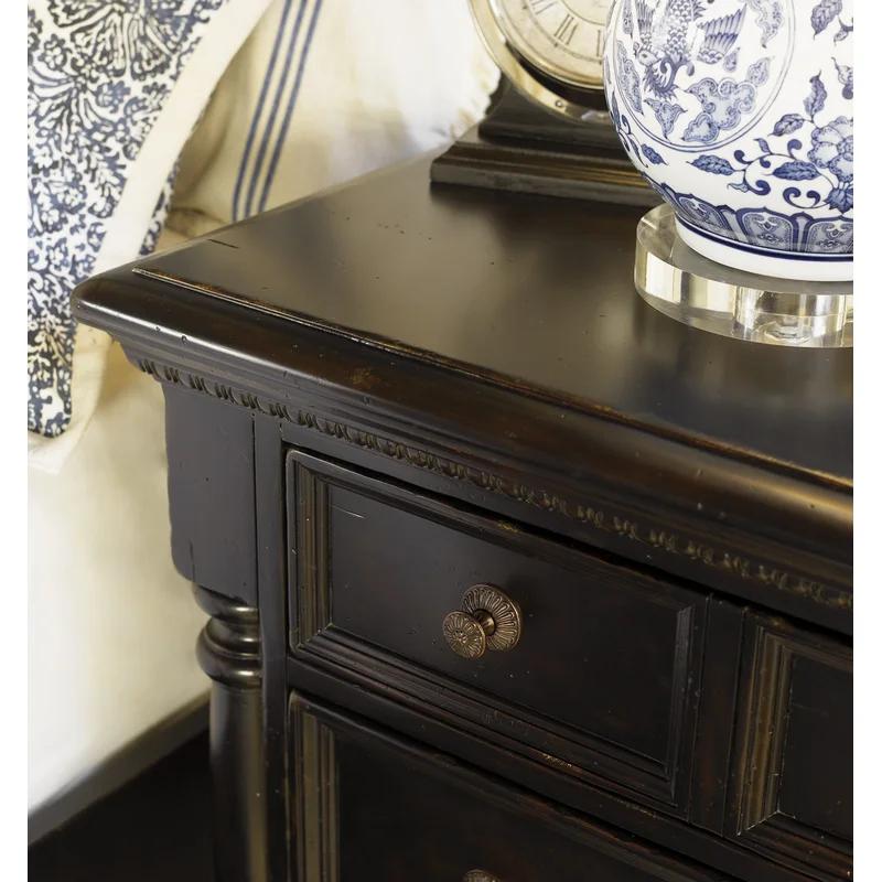 Black Traditional 3-Drawer Nightstand