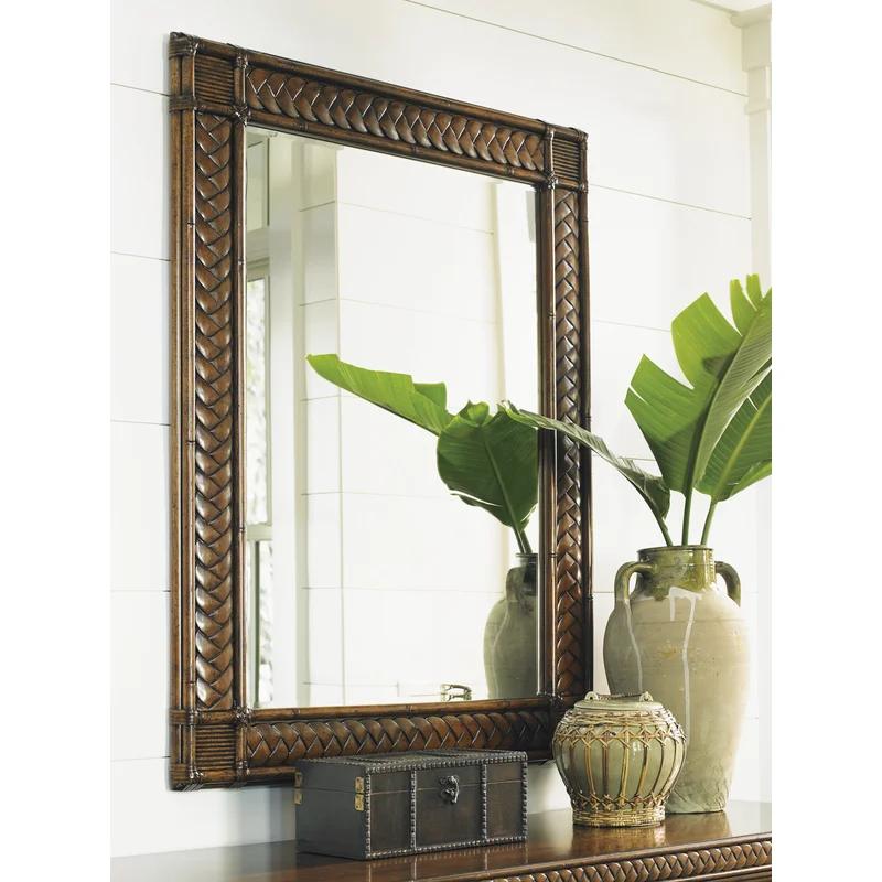 Bali Hai Sunrise 50'' Brown Leather-Wrapped Rectangular Mirror