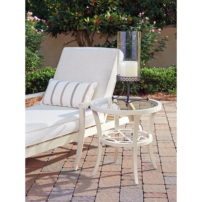 Elegant Ivory and Gold Quatrefoil 24" Round End Table