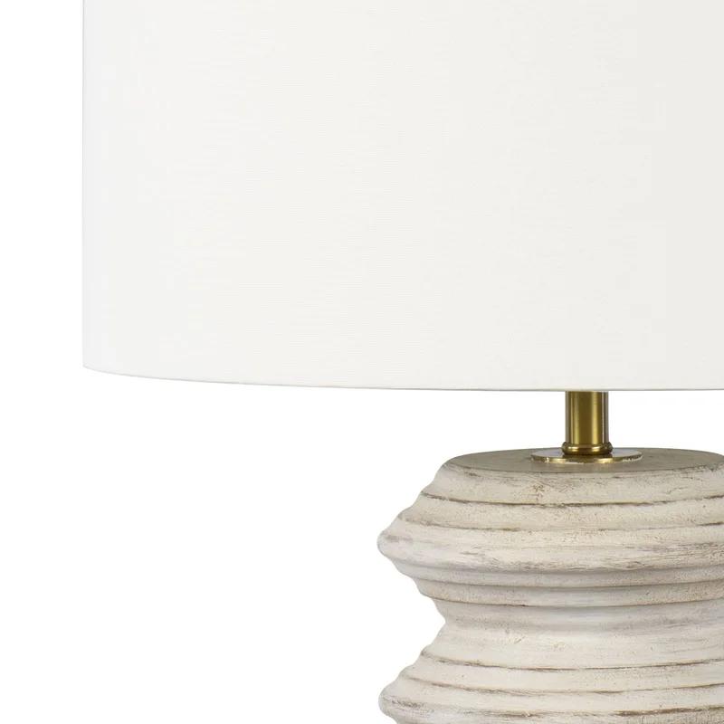 Nova Coastal-Inspired White Wood & Brass Table Lamp with Linen Shade