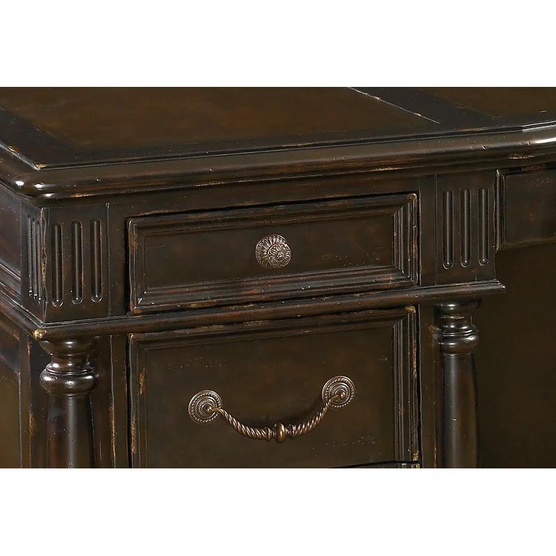 Traditional Black-Brown Executive Desk with 7 Drawers and Filing Cabinet