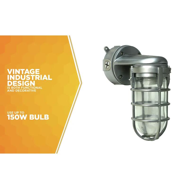 Brushed Steel Industrial Wall Mount Light with Tempered Glass