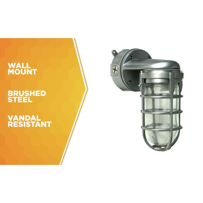 Brushed Steel Industrial Wall Mount Light with Tempered Glass