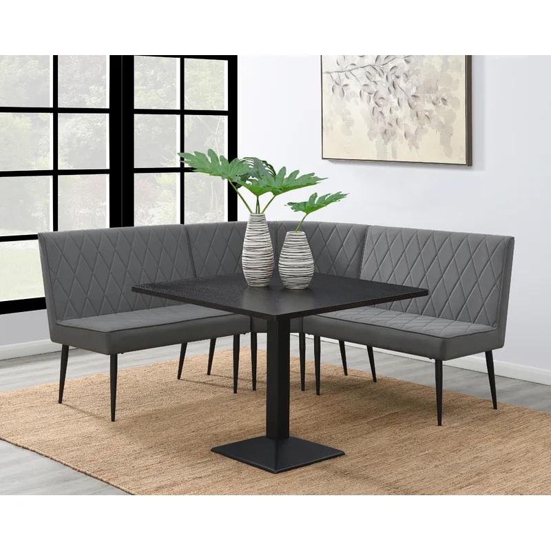 Moxee 40'' Gray Tufted Upholstered Short Bench with Gunmetal Legs