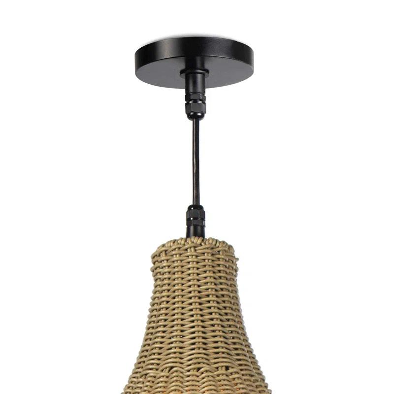 Vista Grey Rattan 1-Light Outdoor Pendant with Black Accents