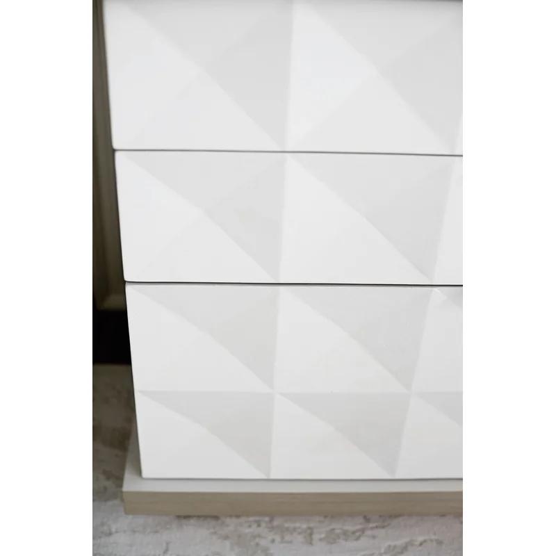 Axiom Transitional 3-Drawer Nightstand in Gray/White with Inverted Pyramid Motif