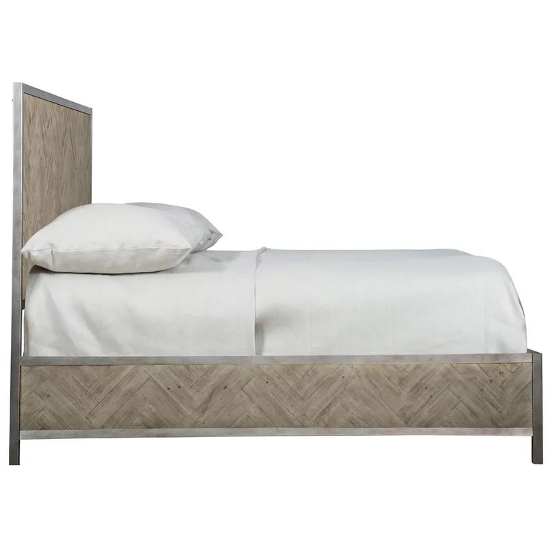 Transitional Milo King Panel Bed with Herringbone Wood Headboard