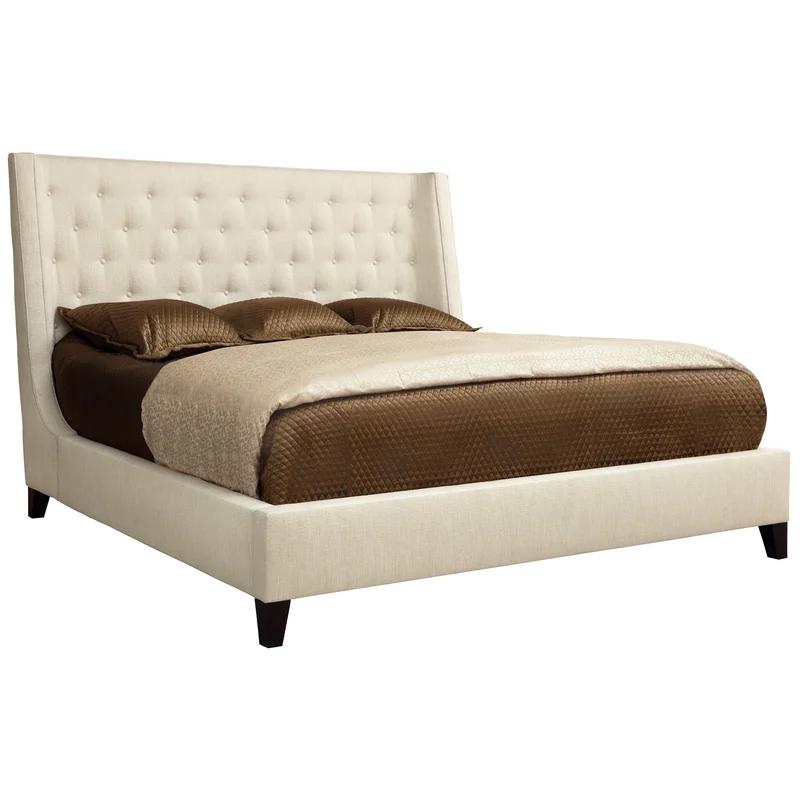 King Espresso Upholstered Tufted Wingback Bed with Slats