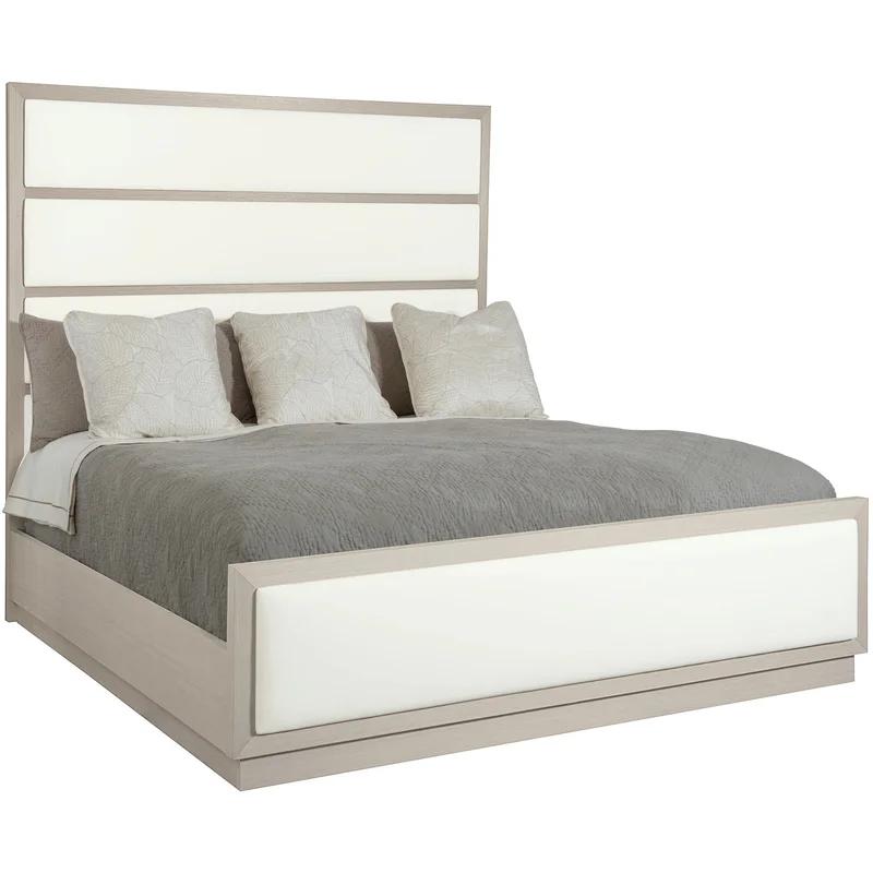 Linear Gray King Upholstered Bed with Wood Frame and Slats