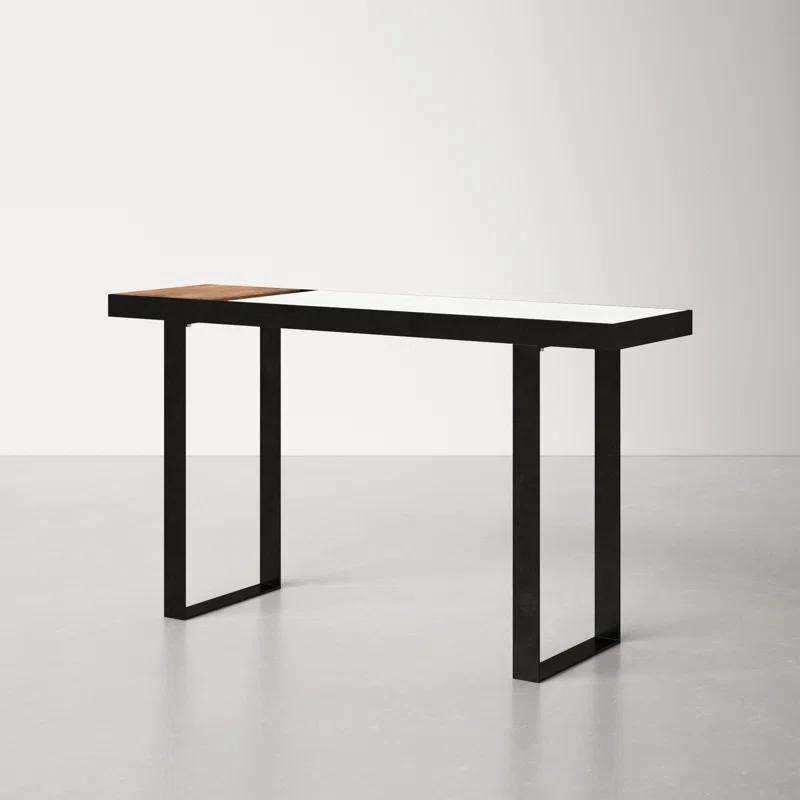 Blox 50'' Black Iron Frame Console Table with Marble and Acacia Wood