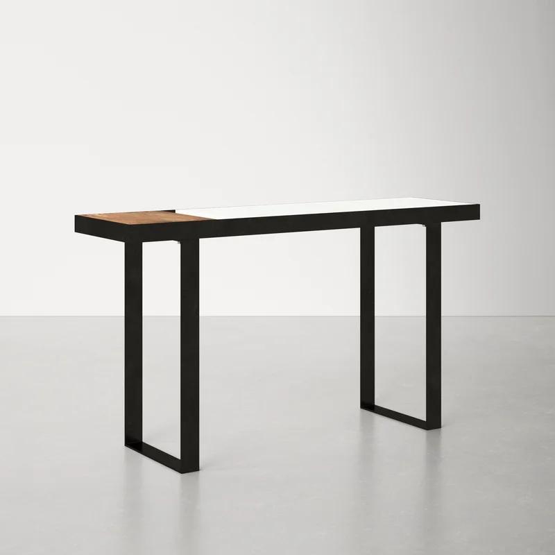 Blox 50'' Black Iron Frame Console Table with Marble and Acacia Wood