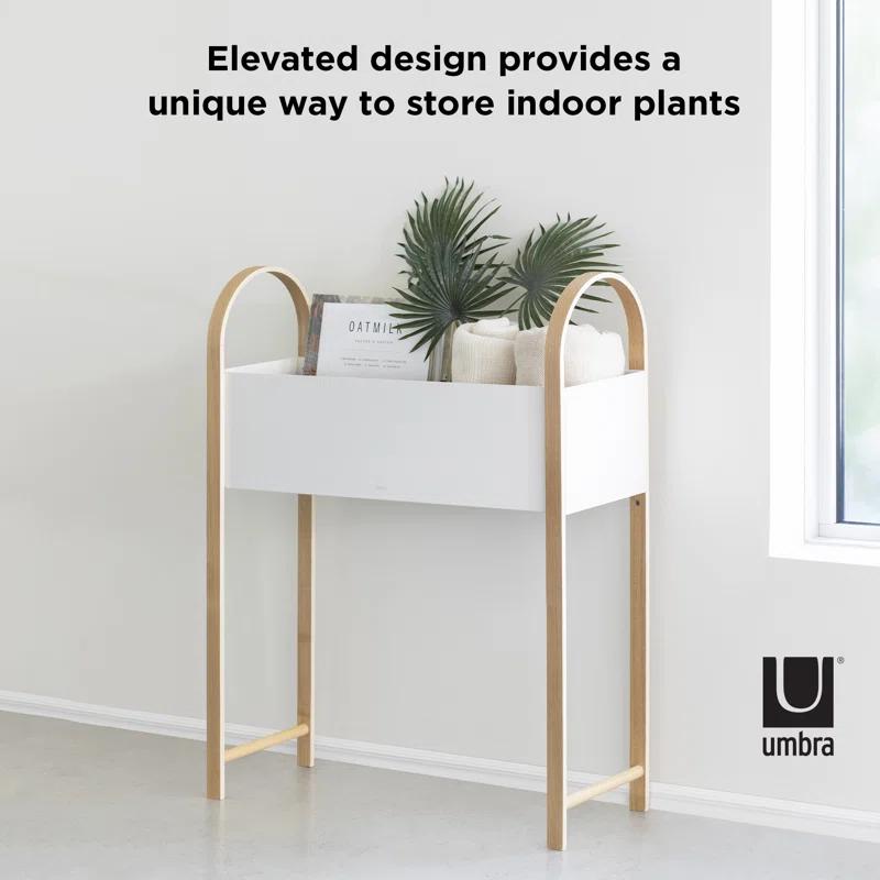 Bellwood Elevated White Metal Planter with Wooden Legs