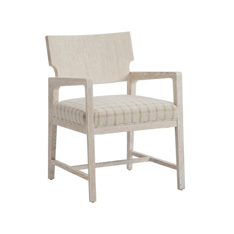 Carmel Sailcloth Upholstered Leather Armchair with White Oak Accents