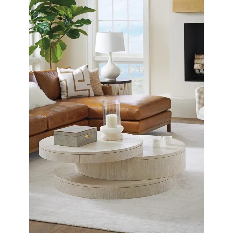 Carmel Winter White Solid Wood Round Coffee Table with Storage