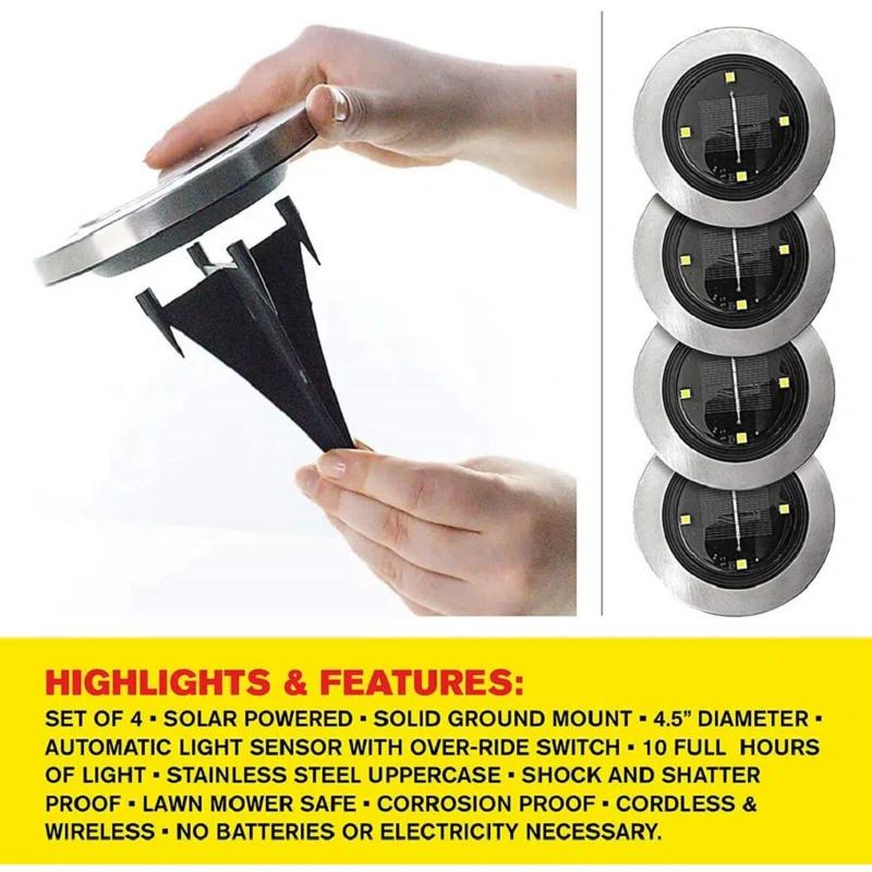 Bell + Howell Solar Powered Integrated LED Metal Disk Light Pack (Set of 4) (Set of 4)
