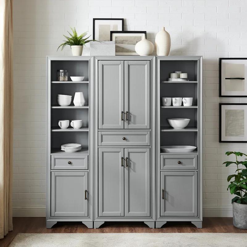 Distressed Gray 3-Piece Kitchen Pantry Set with Shelves