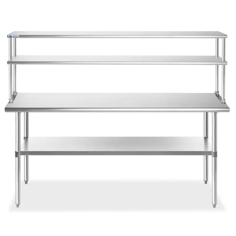 72" Stainless Steel Heavy-Duty Kitchen Prep Table with Double Overshelf