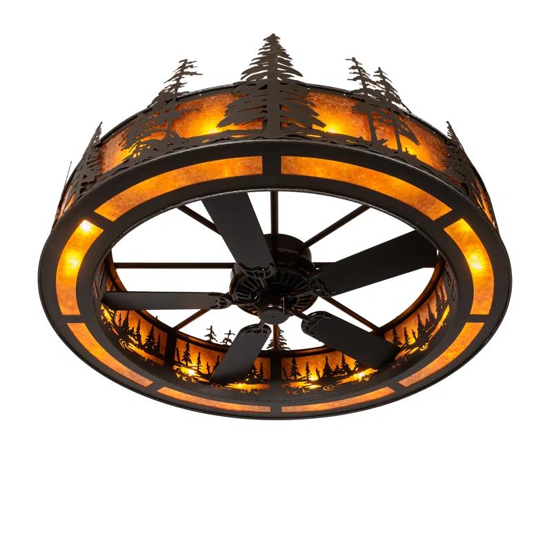 Tall Pines 56" Oil Rubbed Bronze Chandel-Air with Amber Mica Lighting