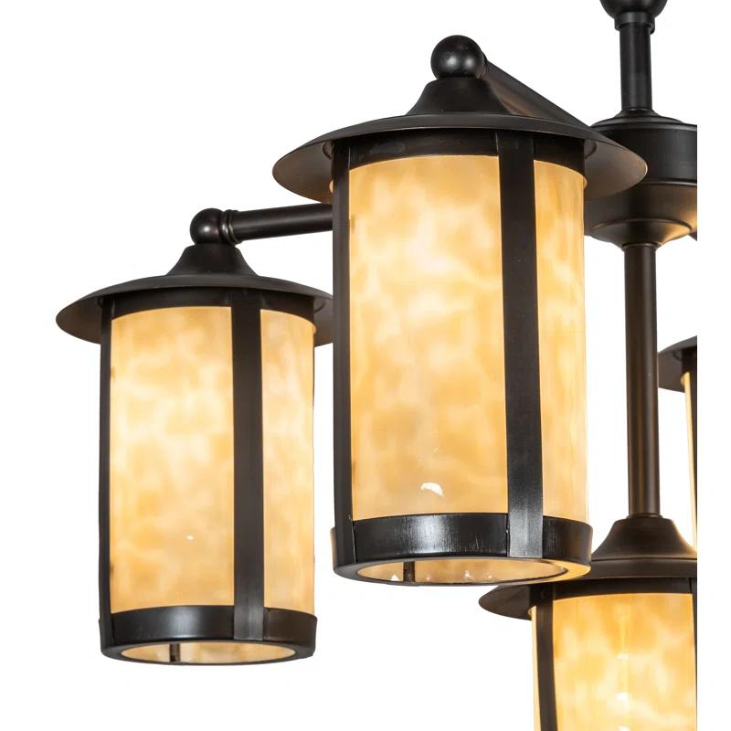 Fulton Craftsman Brown 5-Light Plug-In Chandelier with Beige Glass