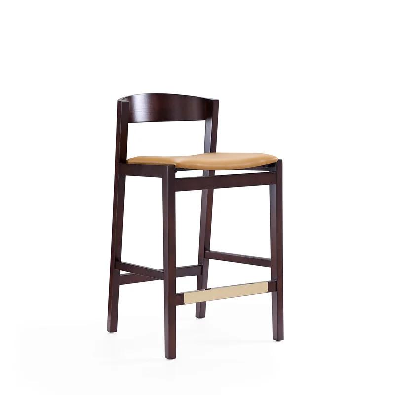 Danish Modern Klismos 26.5'' Counter Stool in Camel Brown Walnut