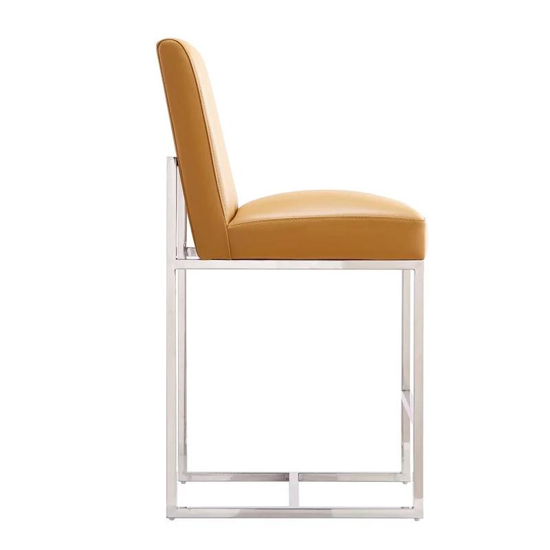 Element 22'' Camel Faux Leather & Chrome Geometric Counter Stool