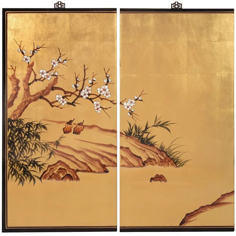 72" Gold Leaf Cranes Acrylic Wall Art Set