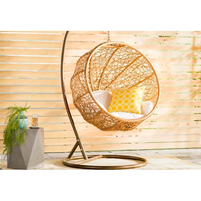 Zolo Cream Rattan & Metal Hanging Lounge Chair with Cushions