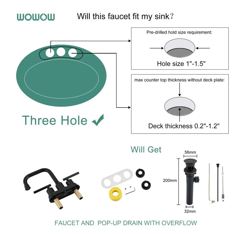 Centerset 2-handle Bathroom Faucet with Drain Assembly