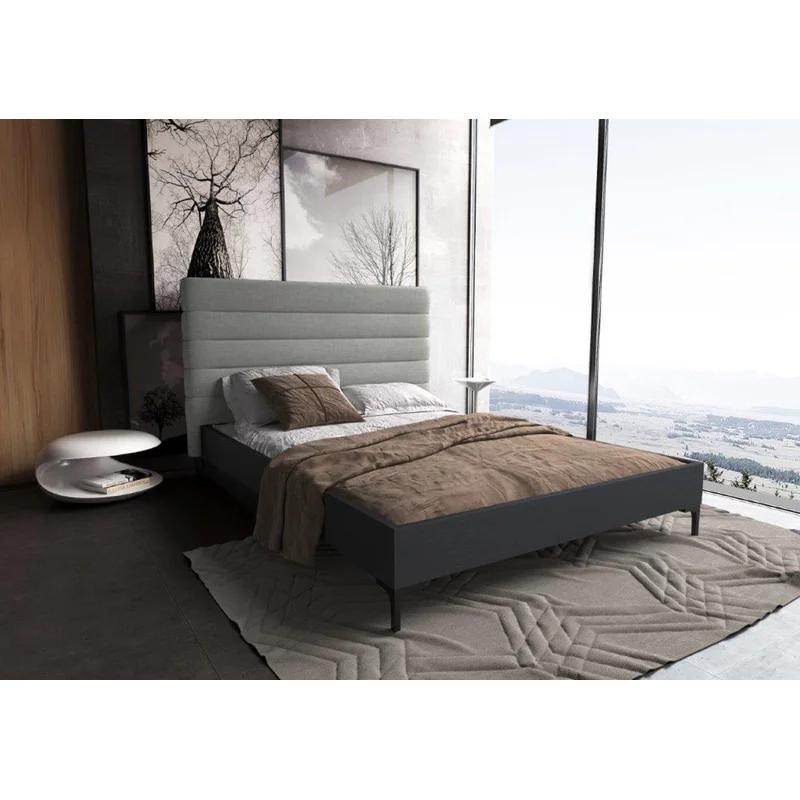 Manhattan Comfort Full-Size Light Gray Upholstered Wood Slat Bed