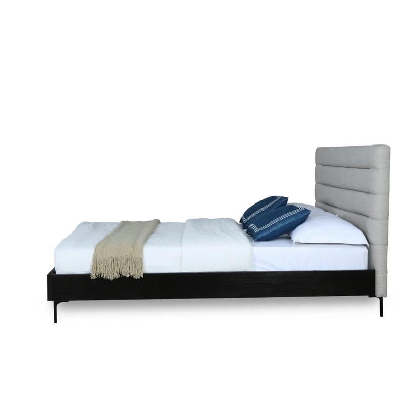 Manhattan Comfort Full-Size Light Gray Upholstered Wood Slat Bed