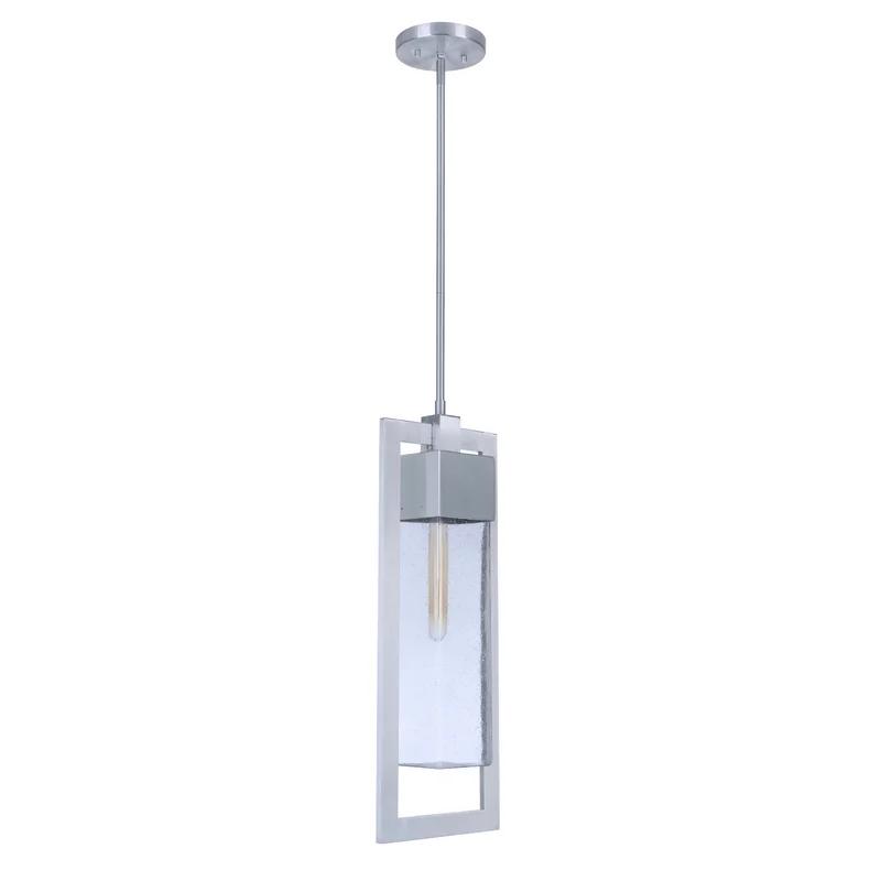 Perimeter Satin Aluminum 1-Light Outdoor Pendant with Clear Seeded Glass