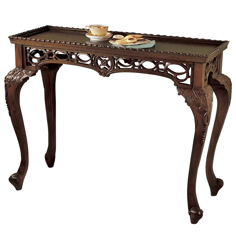 Victorian-Influenced Solid Mahogany Filigree Console Table