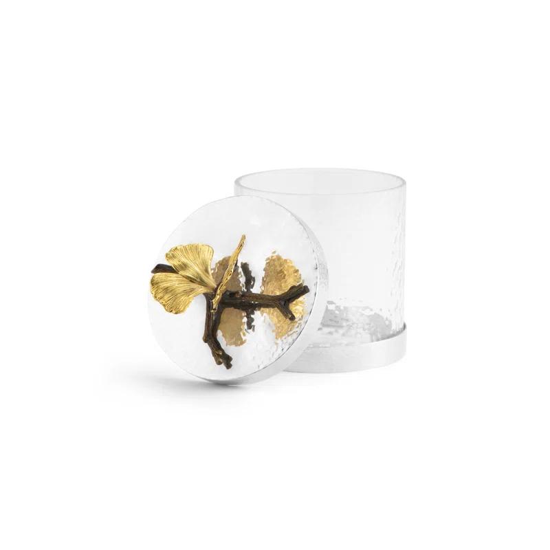 Butterfly Ginkgo Elegant Canister 6"H x 5.5" DIA Crystal and Bronze