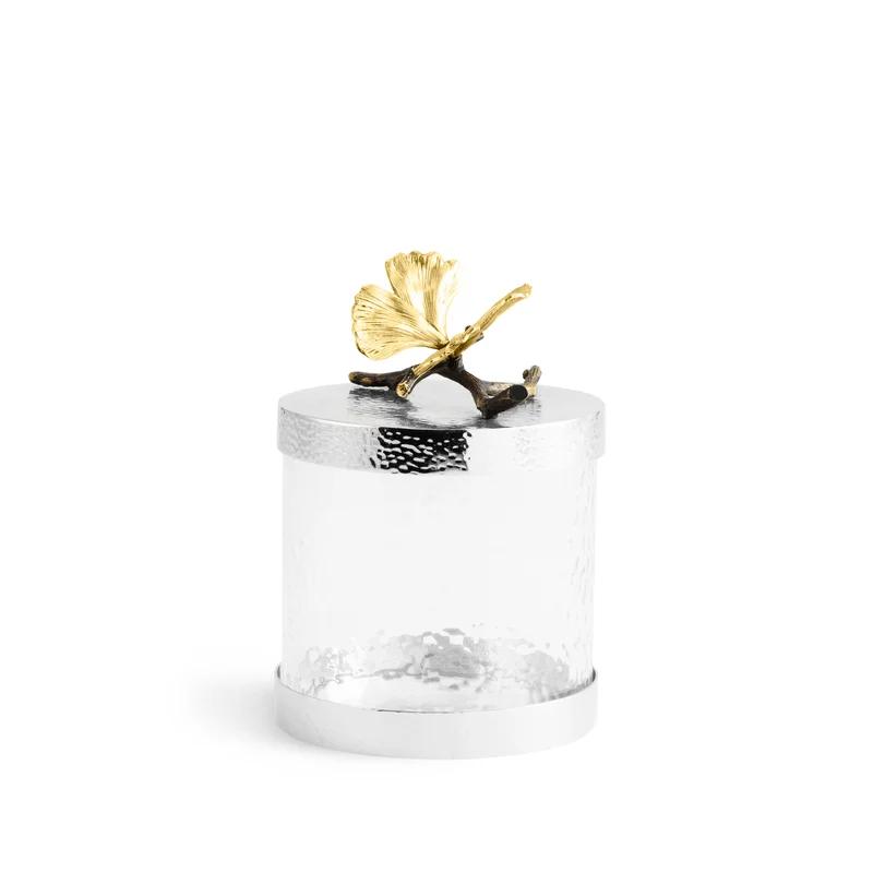 Butterfly Ginkgo Elegant Canister 6"H x 5.5" DIA Crystal and Bronze