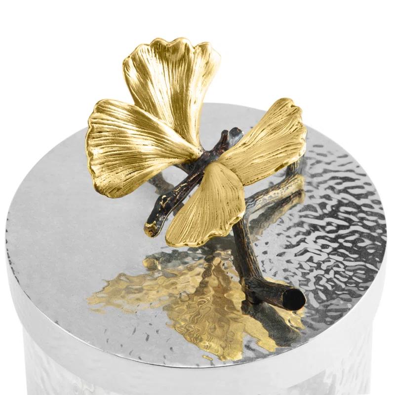 Butterfly Ginkgo Elegant Canister 6"H x 5.5" DIA Crystal and Bronze