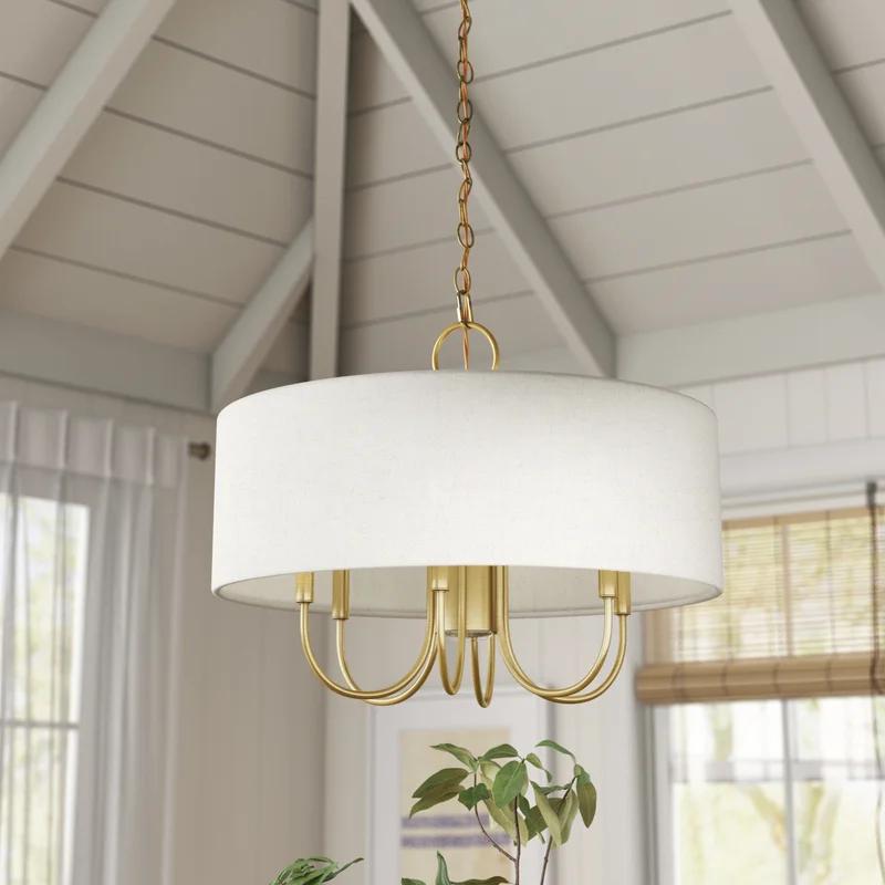 Blossom Antique Brass 7-Light Drum Chandelier with Oatmeal Shade