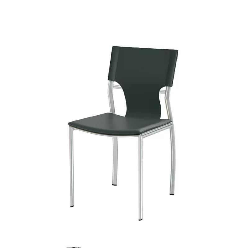 Sleek Black Leather Side Chair with Chrome Silver Frame
