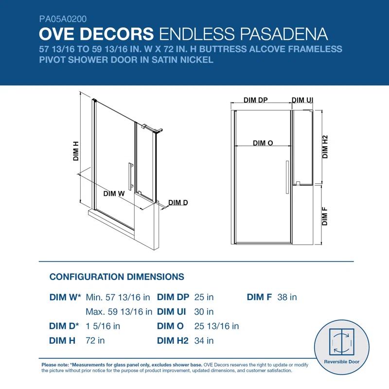 Endless Pasadena 59" W x 72" H Buttress Alcove Shower Kit, Door, Panel
