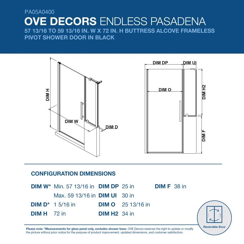 Endless Pasadena 59" W x 72" H Buttress Alcove Shower Kit, Door, Panel