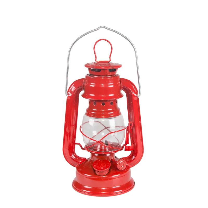 Red 8" Metal and Glass Hurricane Lantern